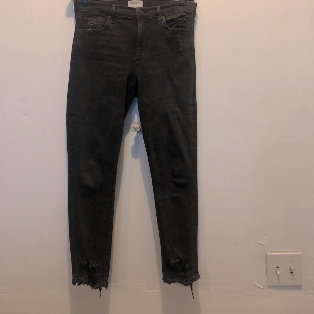 Agolde grey distressed skinny jeans